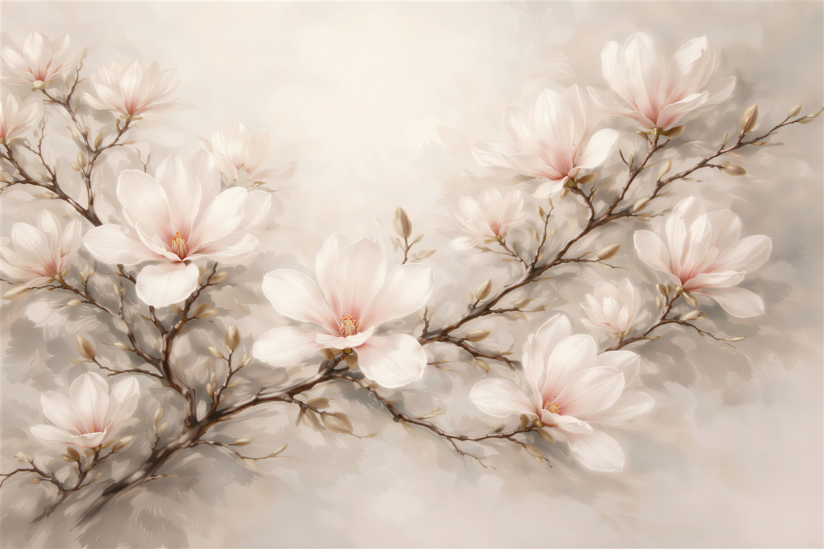 Fototapeten pastellfarbene Magnolia auf einem zarten Zweig