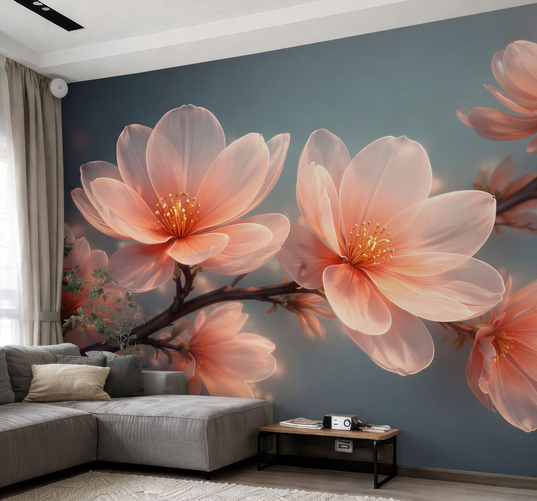 Fototapeten leuchtende Magnolienblüten bei Sonnenaufgang