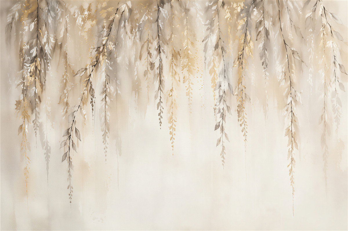Fototapeten goldene hängende Zweige in Aquarell
