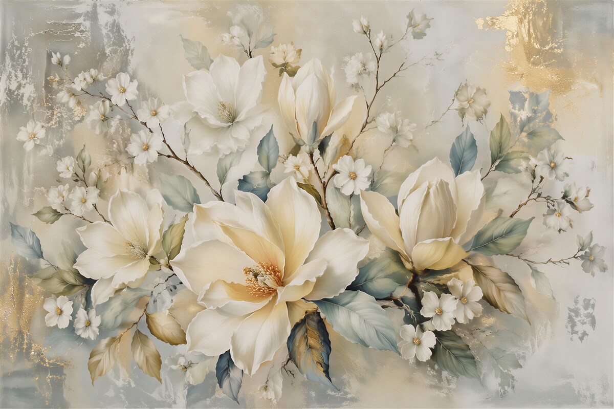 Fototapeten cremfarbene Magnolien mit Gold