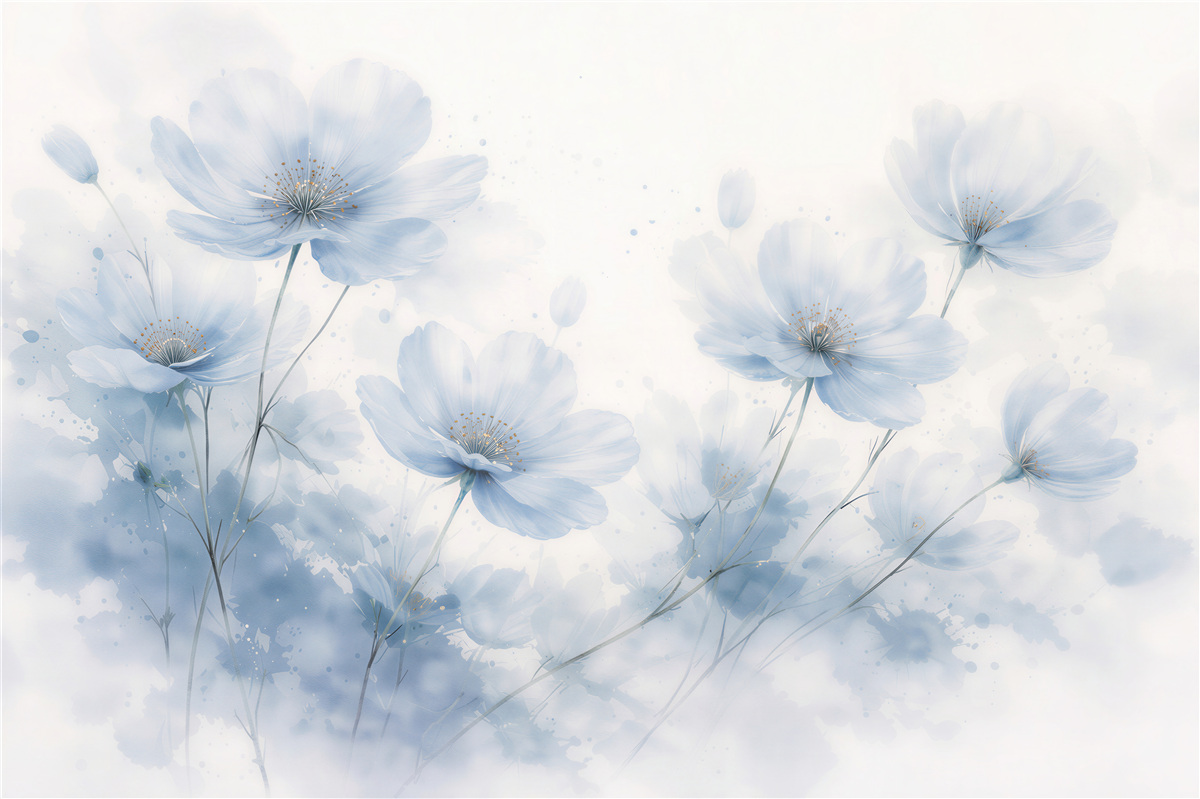 Fototapeten blaue Blumen in Aquarell