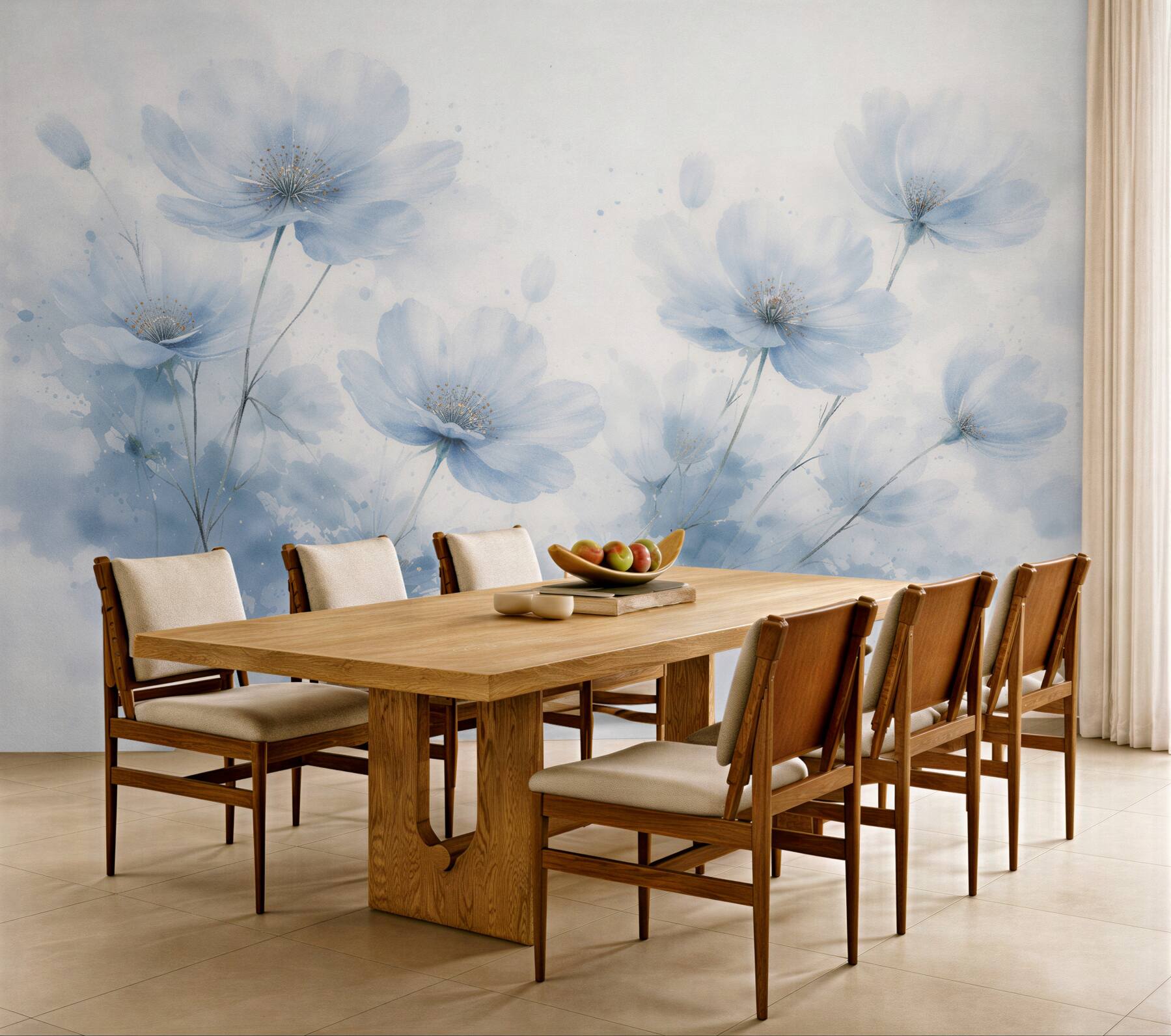 Fototapeten blaue Blumen in Aquarell