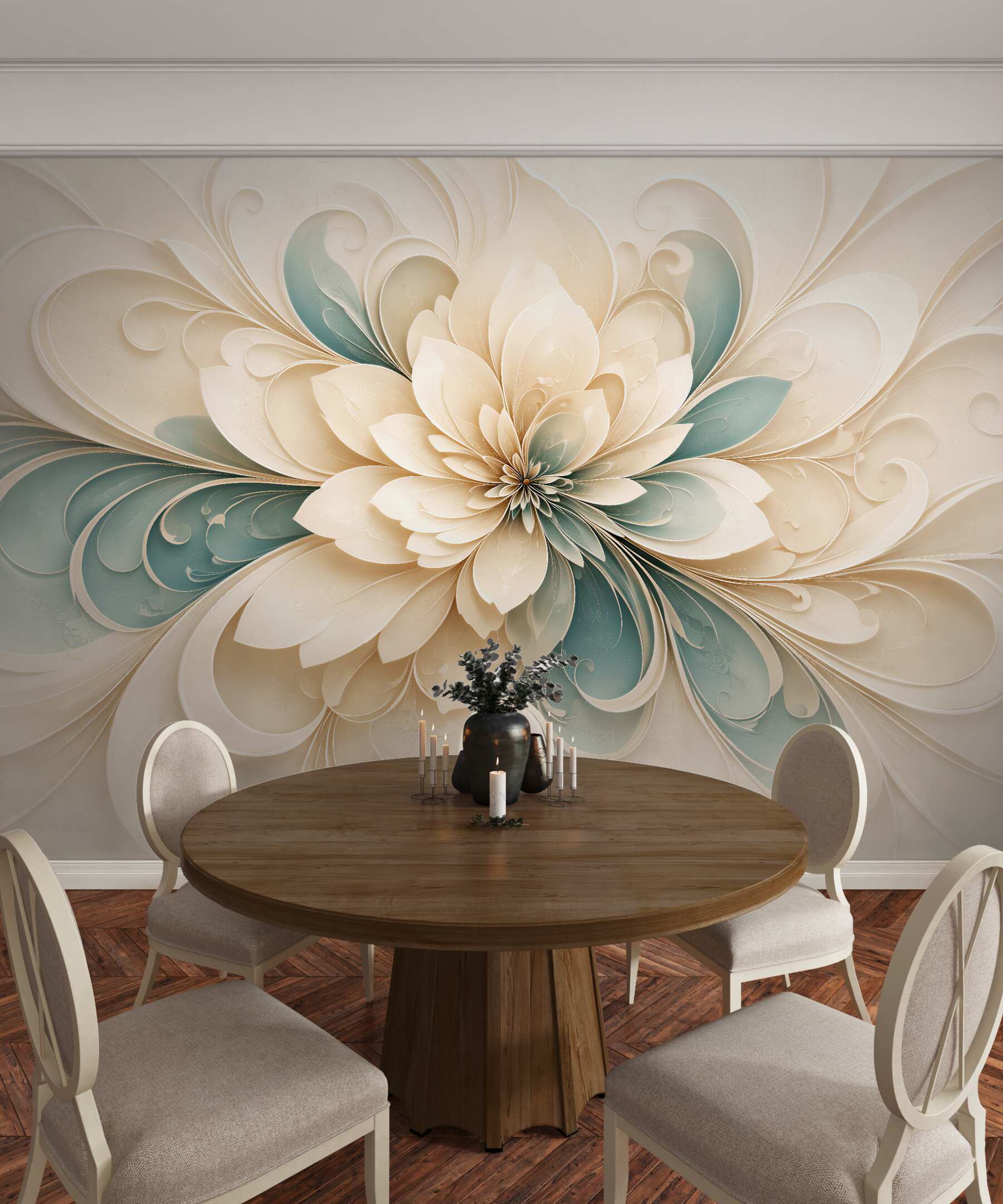 Fototapeten cremige Blume im 3D-Stil