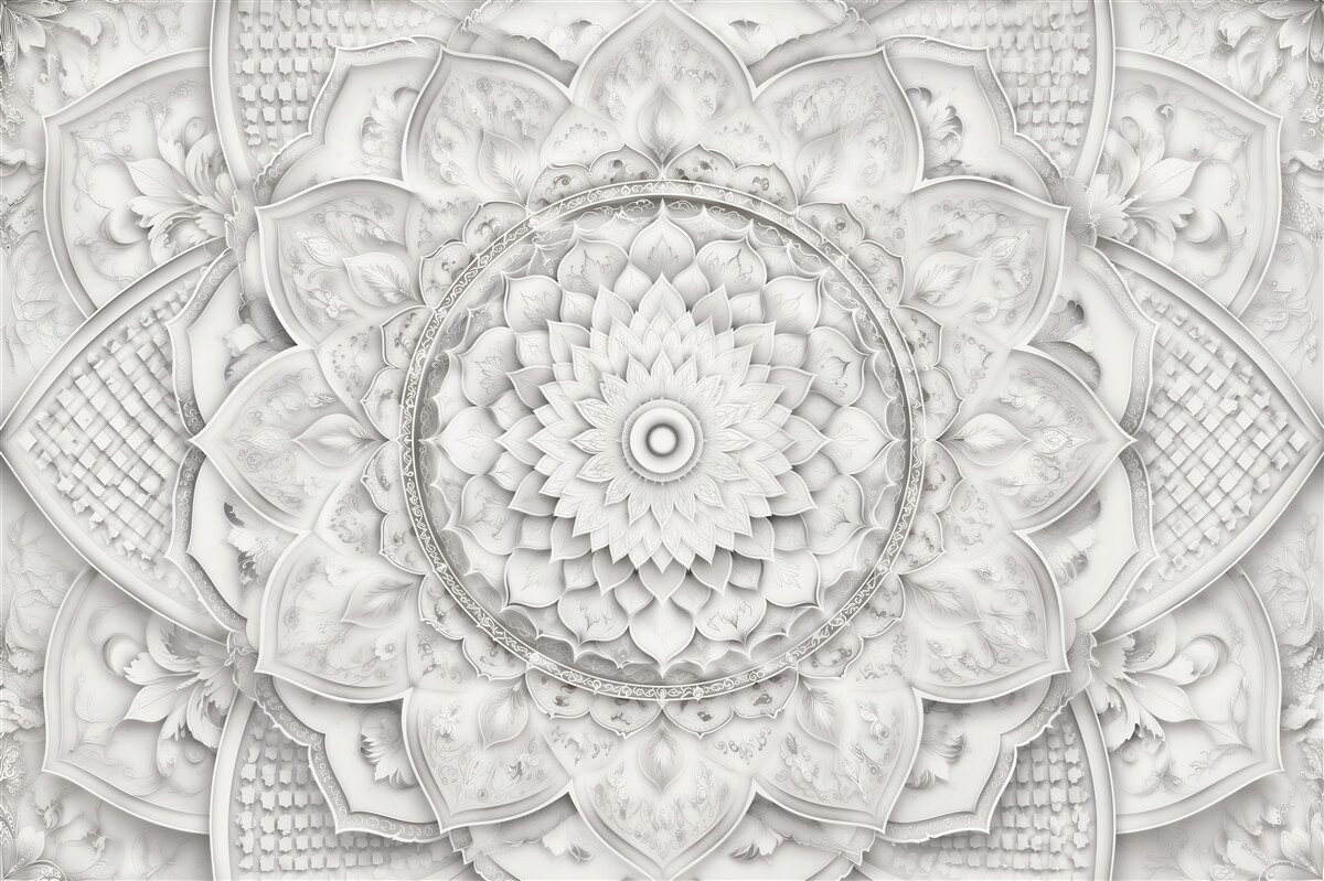 Fototapeten perlmuttfarbene Mandala im Glamour-Stil