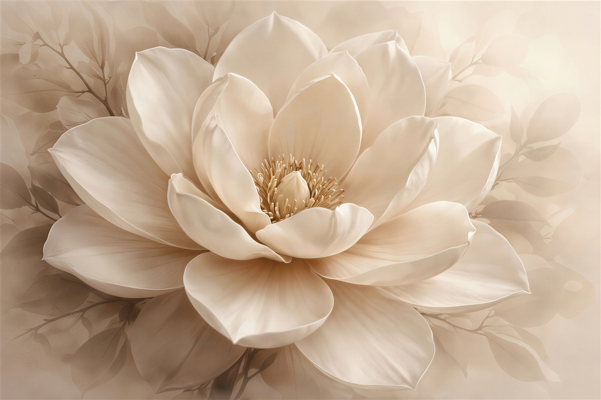 Fototapeten cremefarbene Magnolie im subtilen Glanz