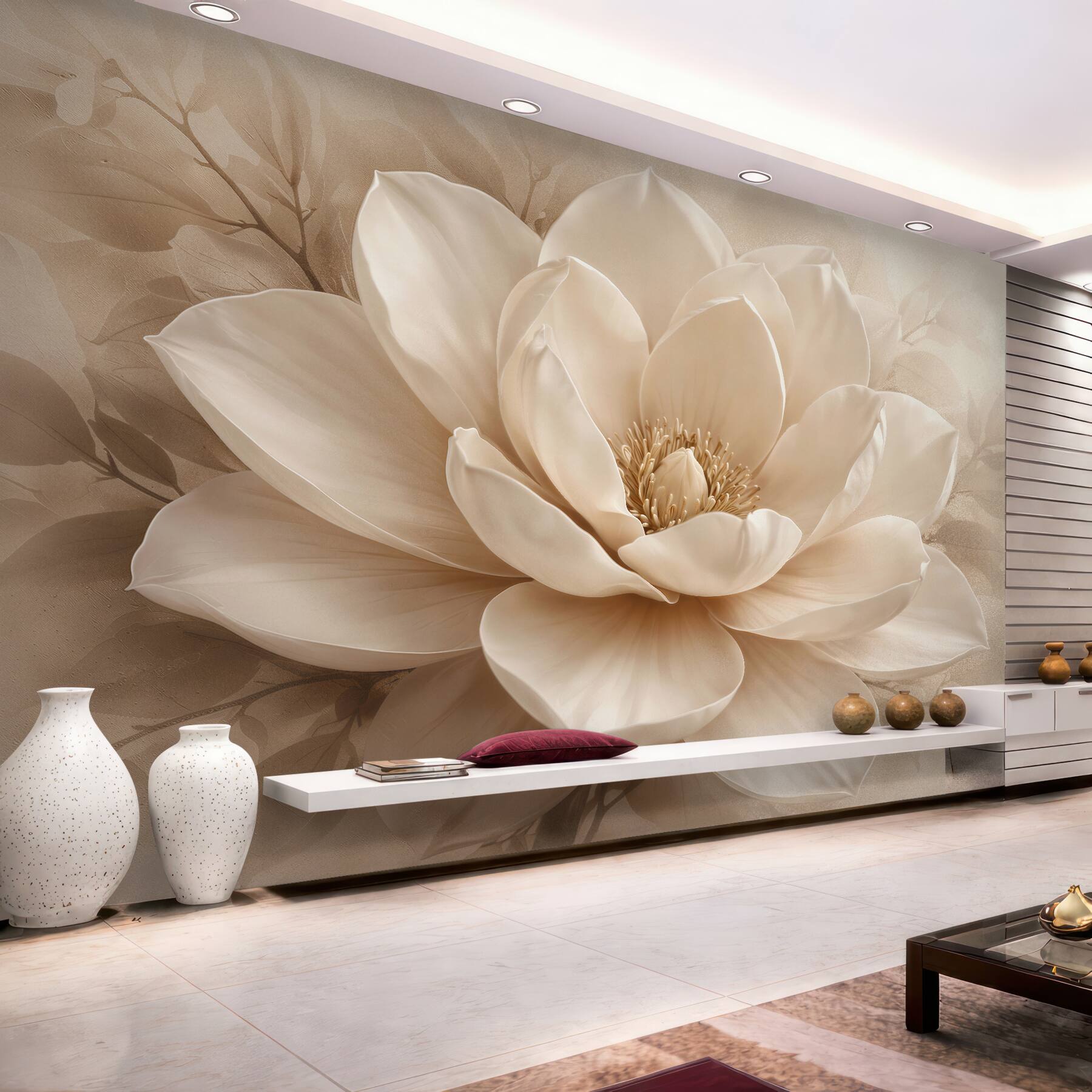 Fototapeten cremefarbene Magnolie im subtilen Glanz