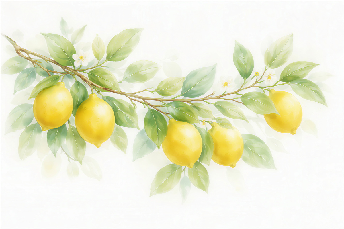 Fototapeten Zitronenbaumzweig Aquarell