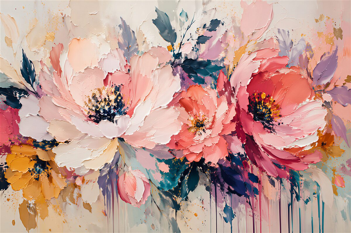 Fototapeten gemalte Blumen in Pastellfarben