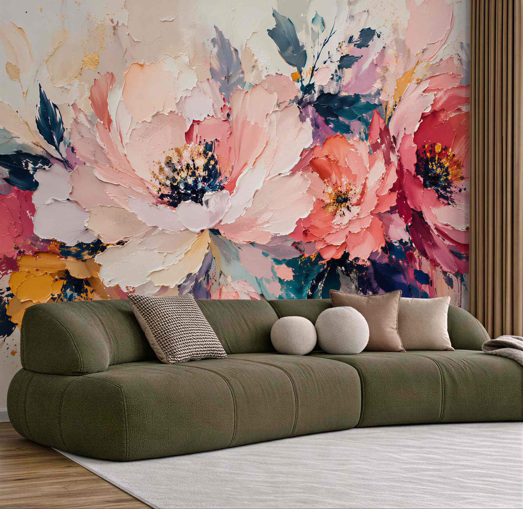 Fototapeten gemalte Blumen in Pastellfarben