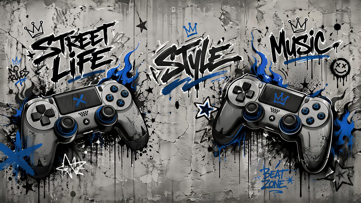 Fototapeten Gaming Street Style mit Controllern