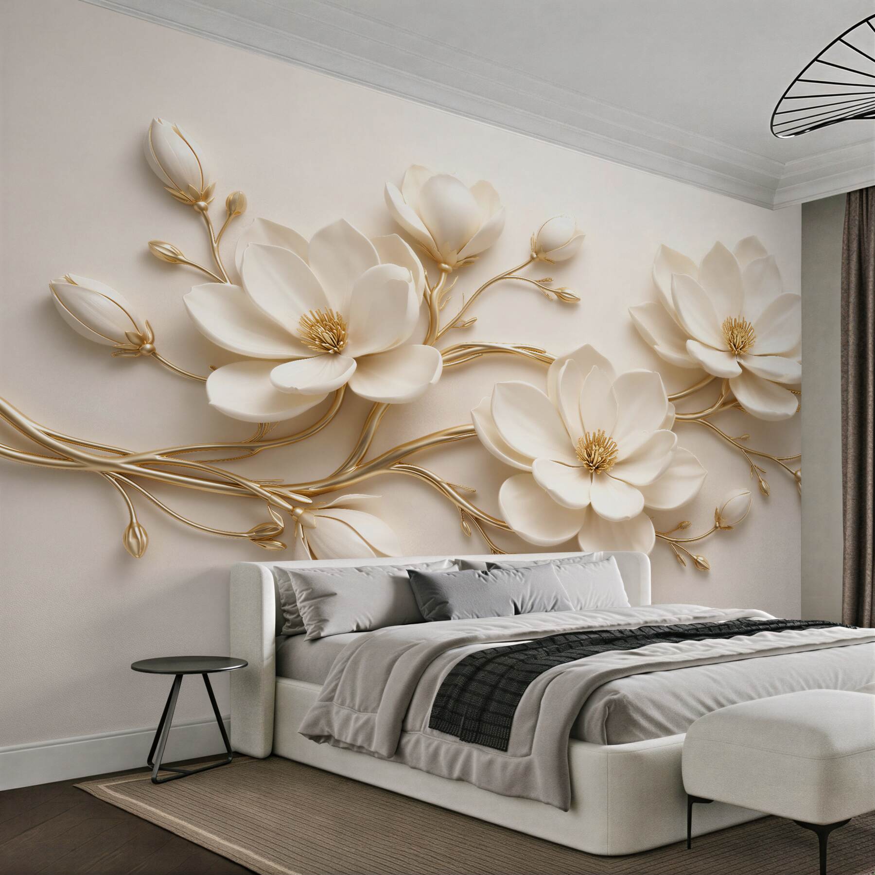 Fototapeten cremefarbene Magnolien mit Gold
