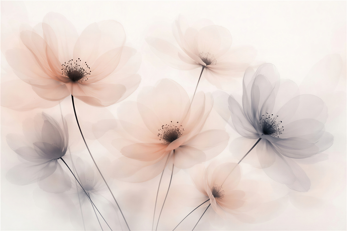 Fototapeten ätherische Blumen in pastellfarbener Nebel