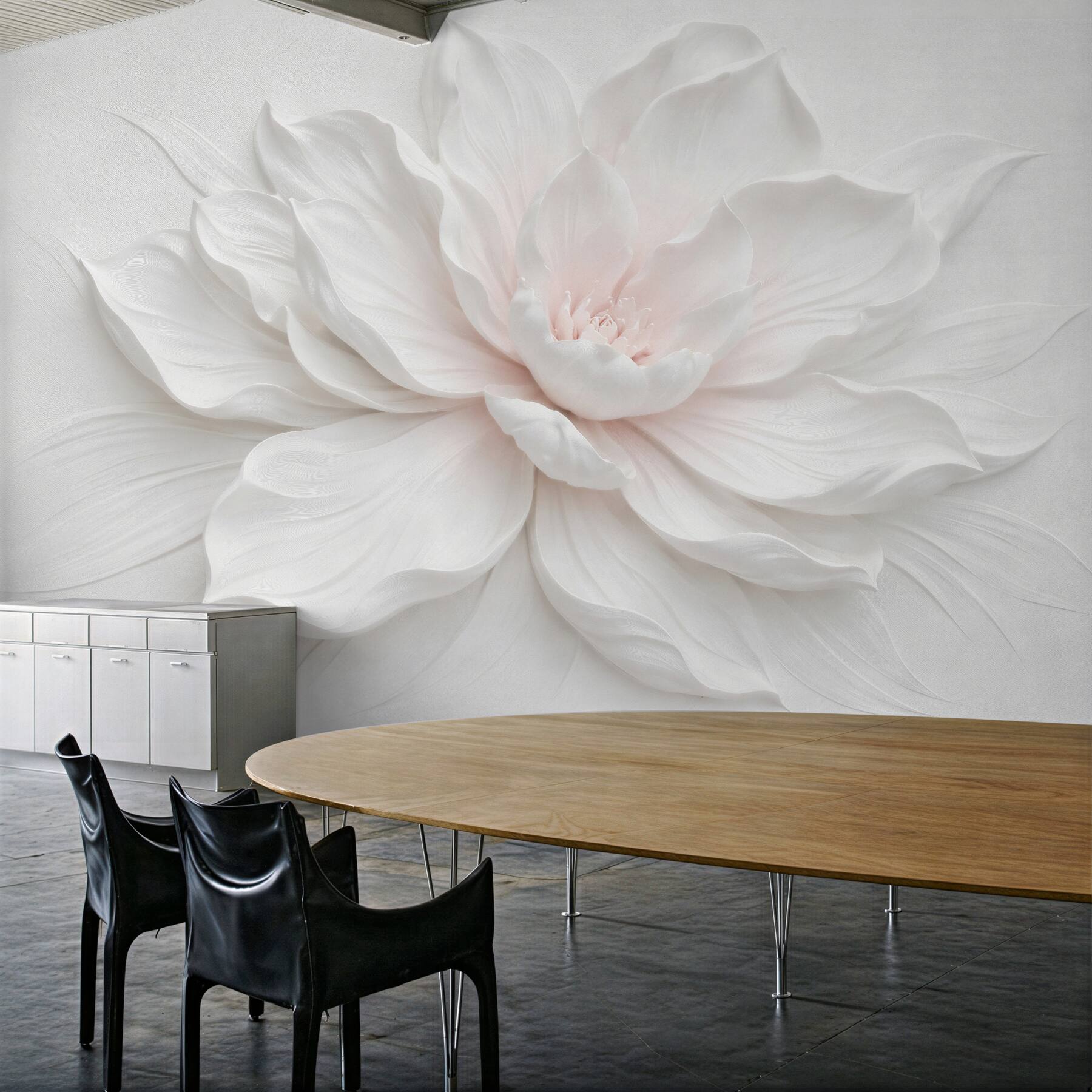 Fototapeten cremefarbene Blume in zartem Relief