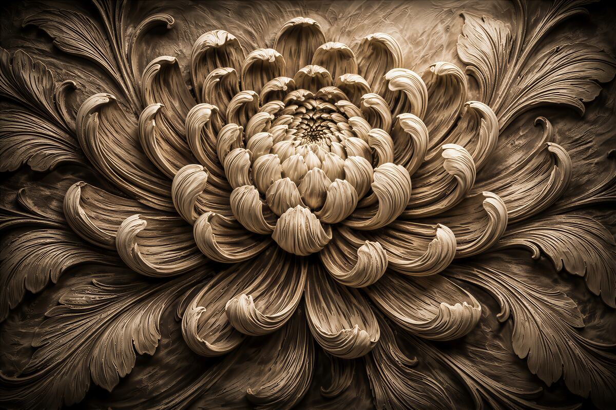 Fototapeten skulptierte Blume in Sepia