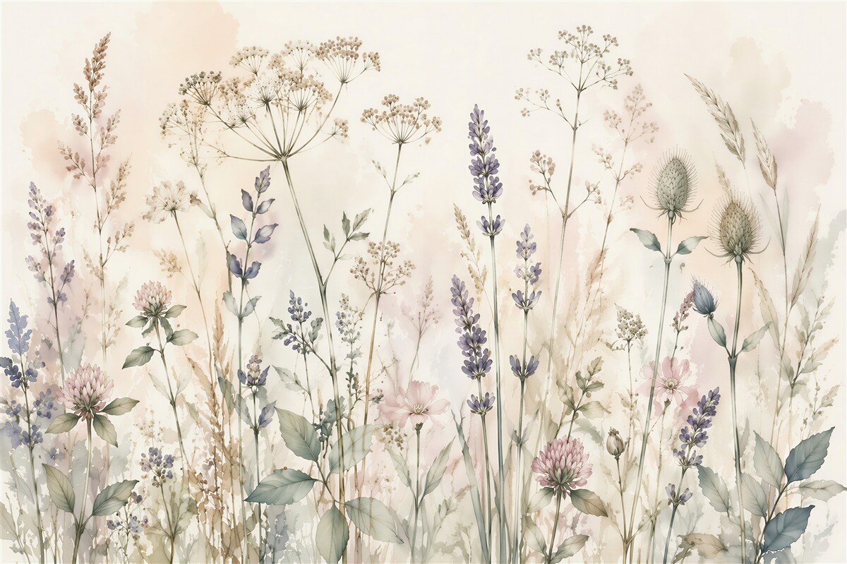 Fototapeten Wiesenblumen Aquarell Zartheit