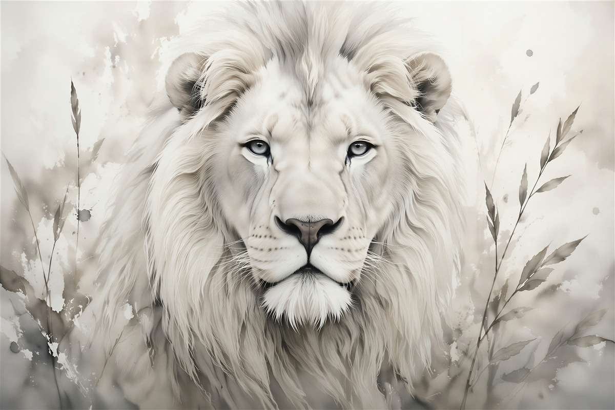 Fototapeten weißer Löwe in subtiler Aquarell