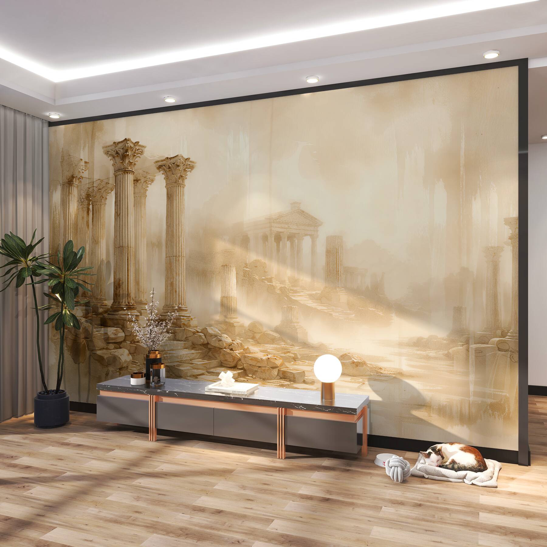 Fototapeten goldene antike Ruinen im Licht