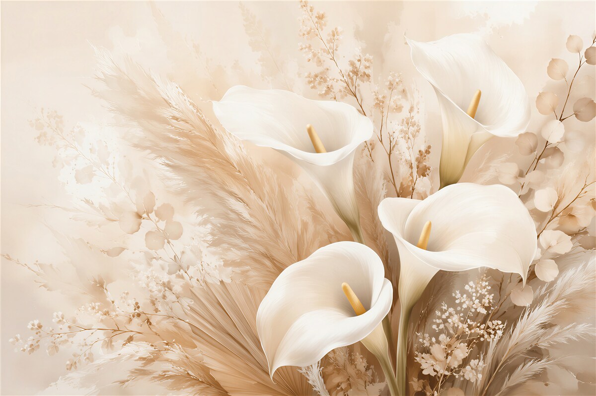Fototapeten beige Callas und pampas Leichtigkeit