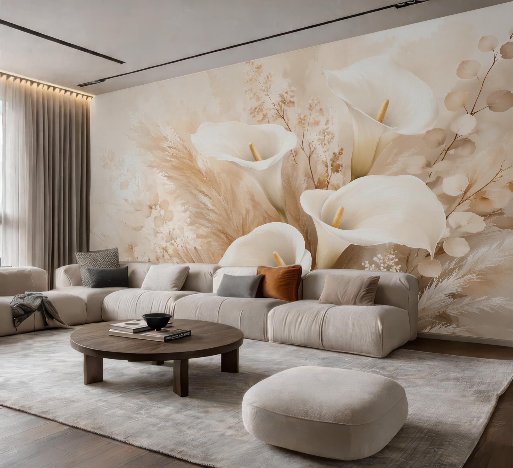 Fototapeten beige Callas und pampas Leichtigkeit