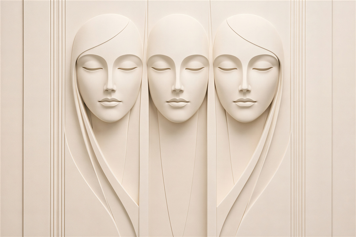 Fototapeten drei friedliche Gesichter in Relief