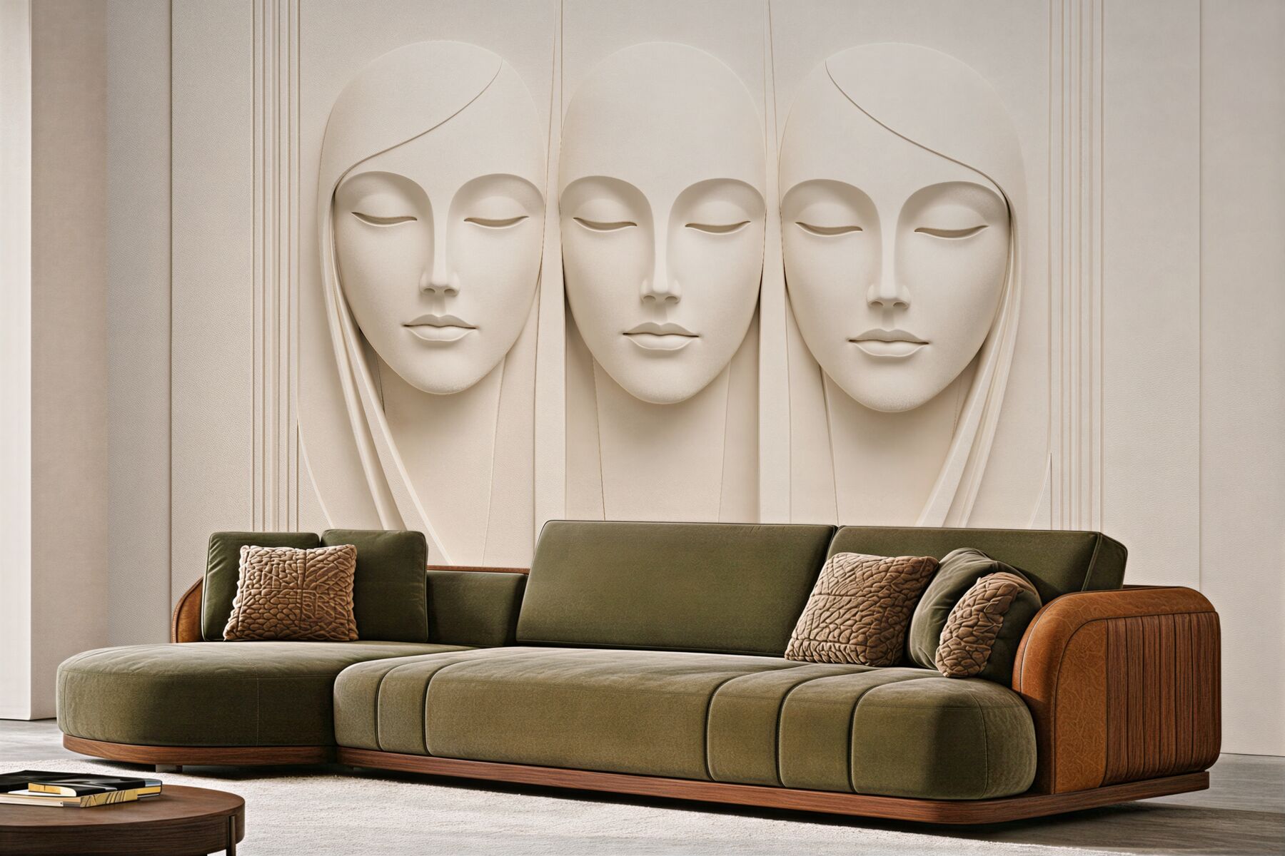 Fototapeten drei friedliche Gesichter in Relief