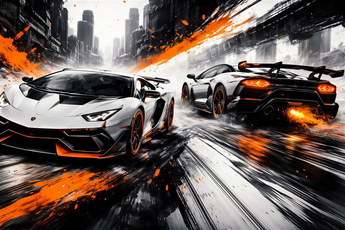 Fototapeten Sportautos im städtischen Schwung