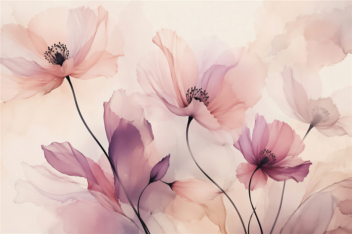 Fototapeten pudrige Mohnblumen in aquarellartiger Leichtigkeit