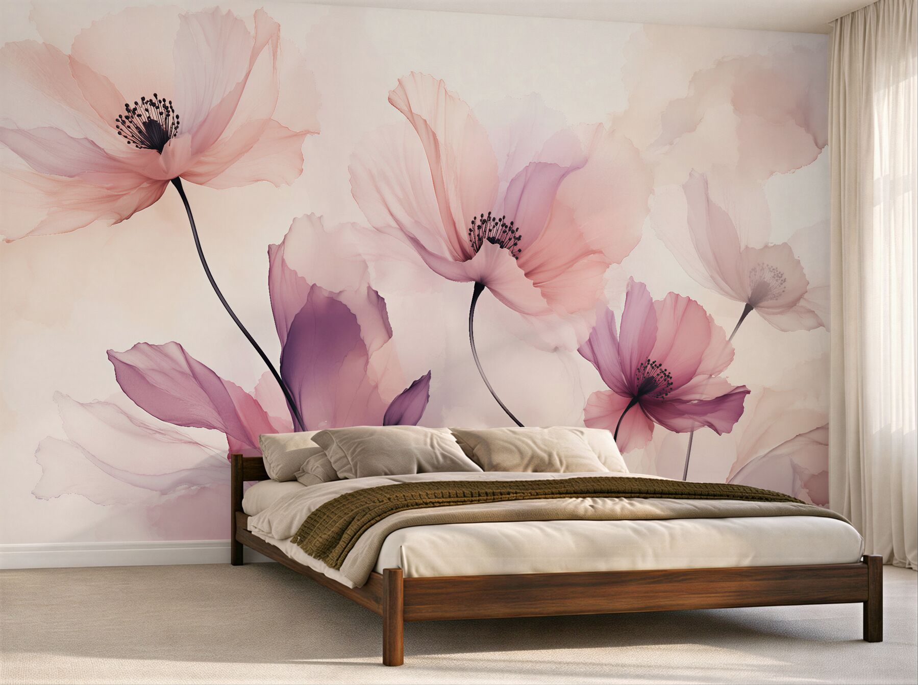 Fototapeten pudrige Mohnblumen in aquarellartiger Leichtigkeit