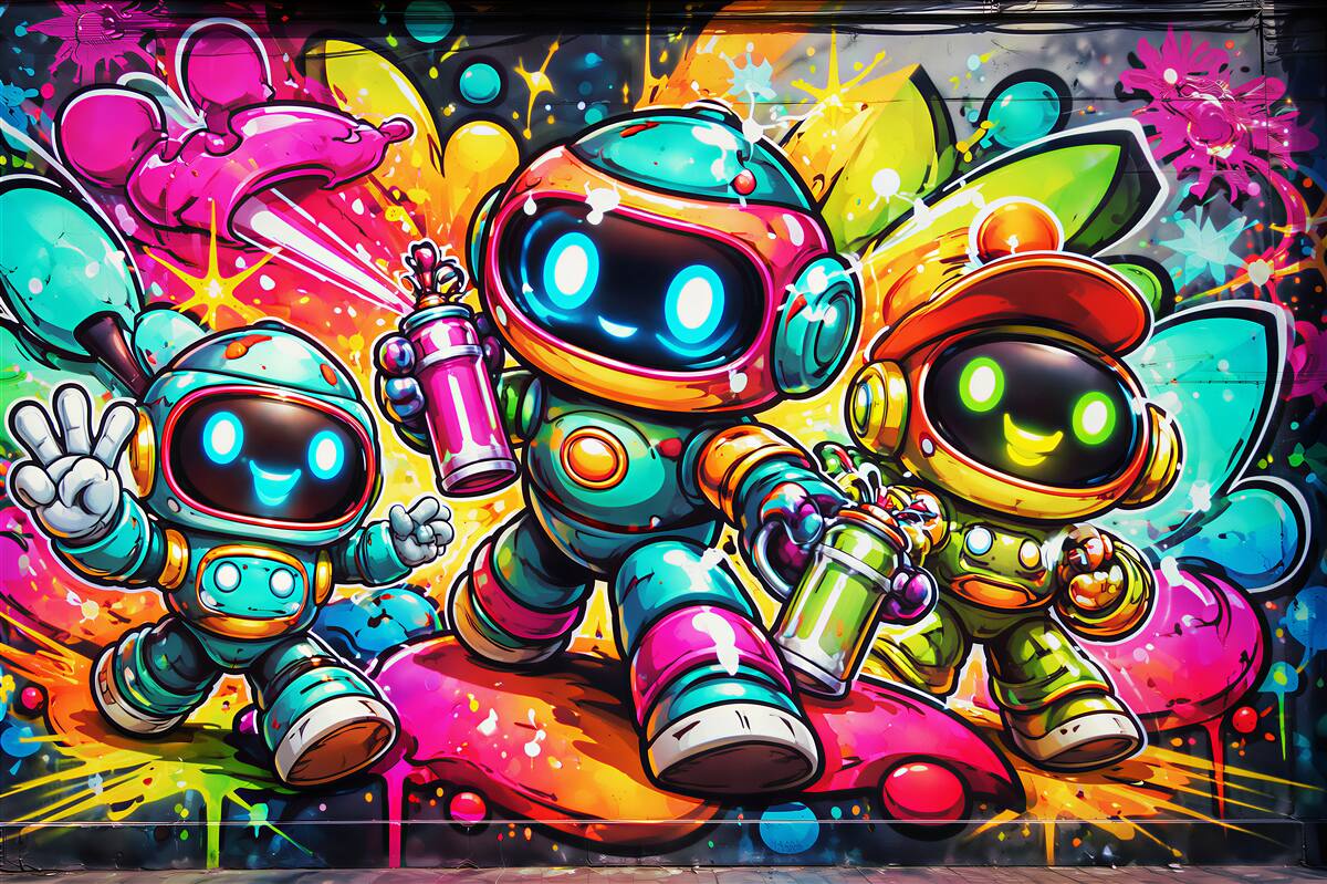 Fototapeten bunte Roboter im Street Art-Stil