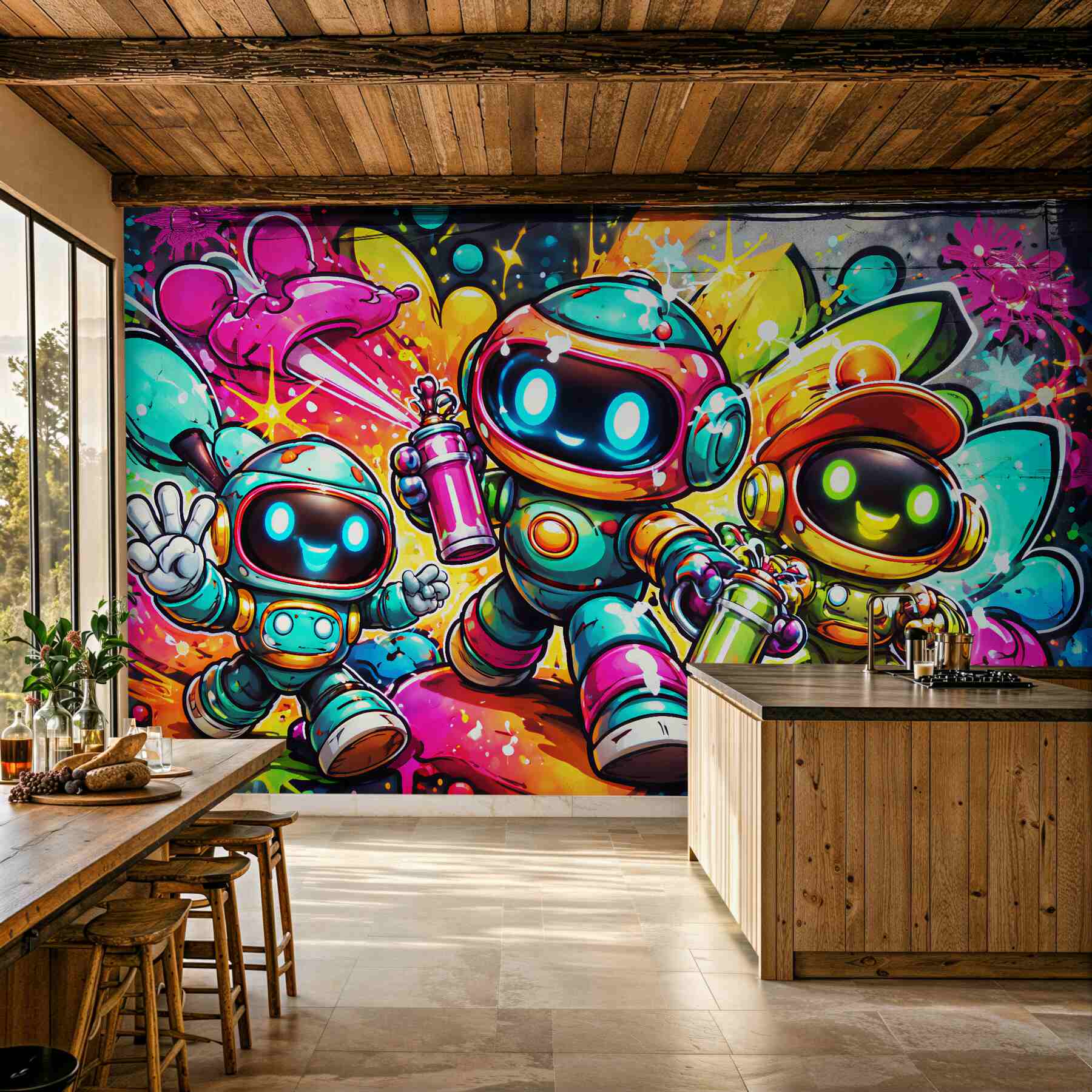 Fototapeten bunte Roboter im Street Art-Stil