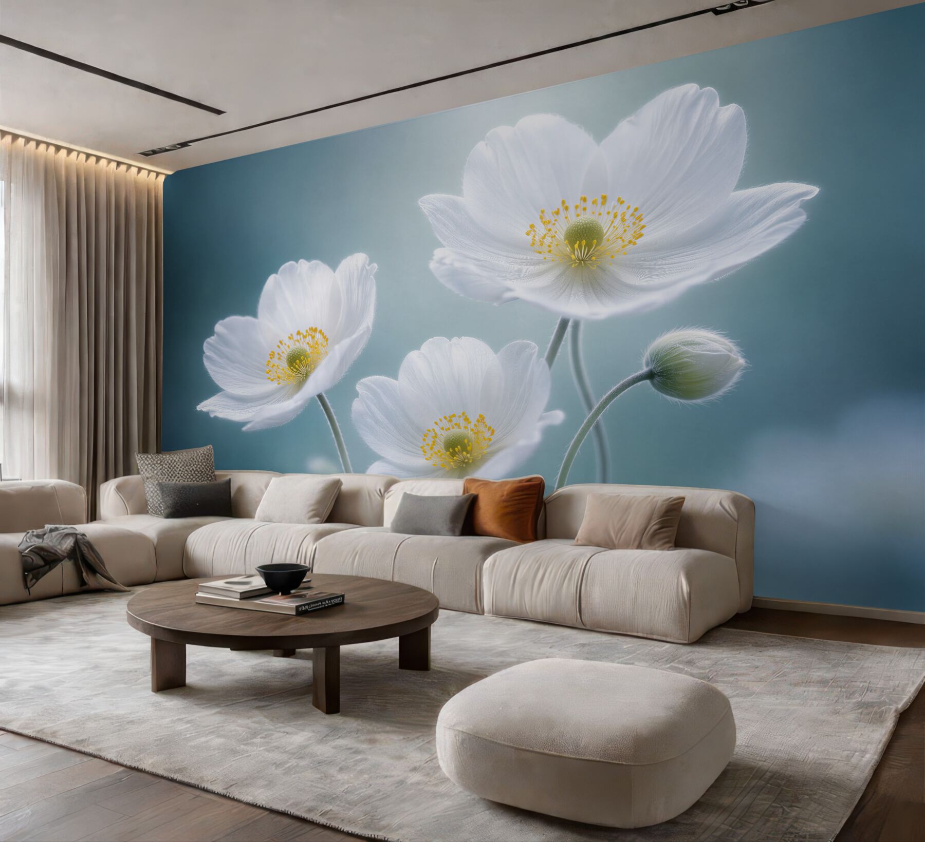 Fototapeten ätherische weiße Blumen im Blau