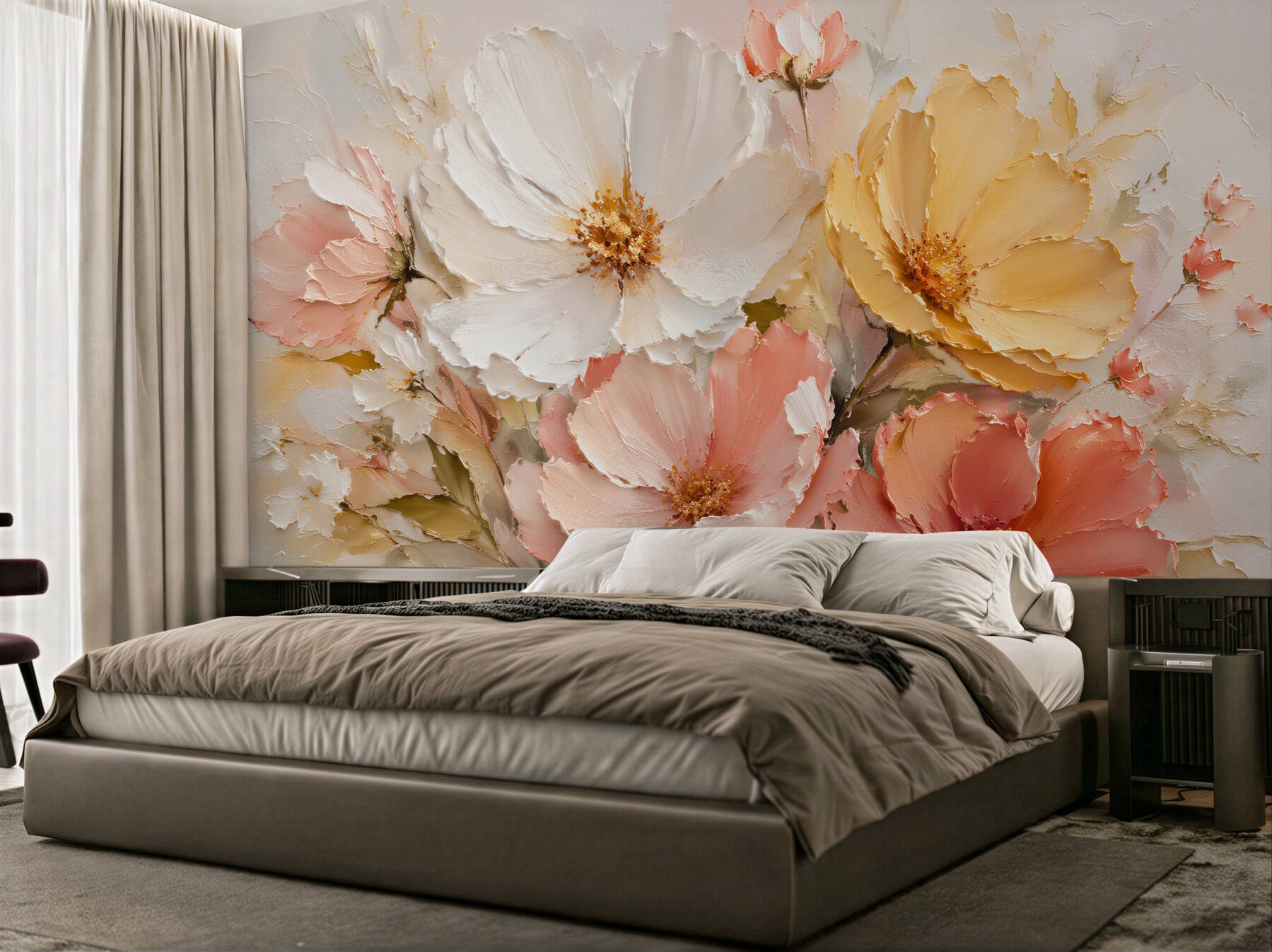 Fototapeten pastellfarbene Blumen in Gold