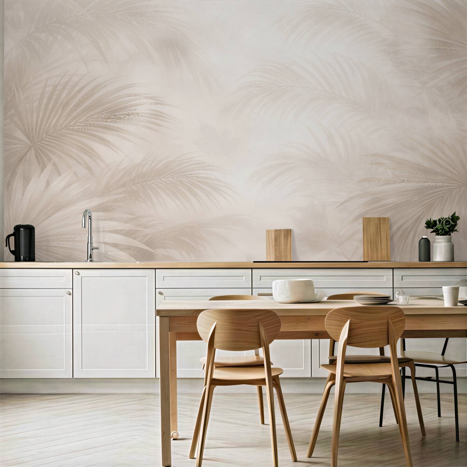 Fototapeten zarte Palmenblätter in Beige