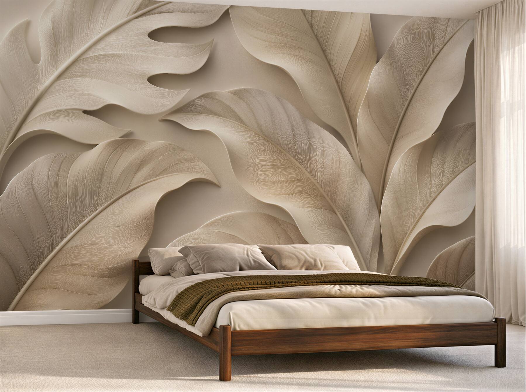 Fototapeten beige Blätter in elegantem Relief