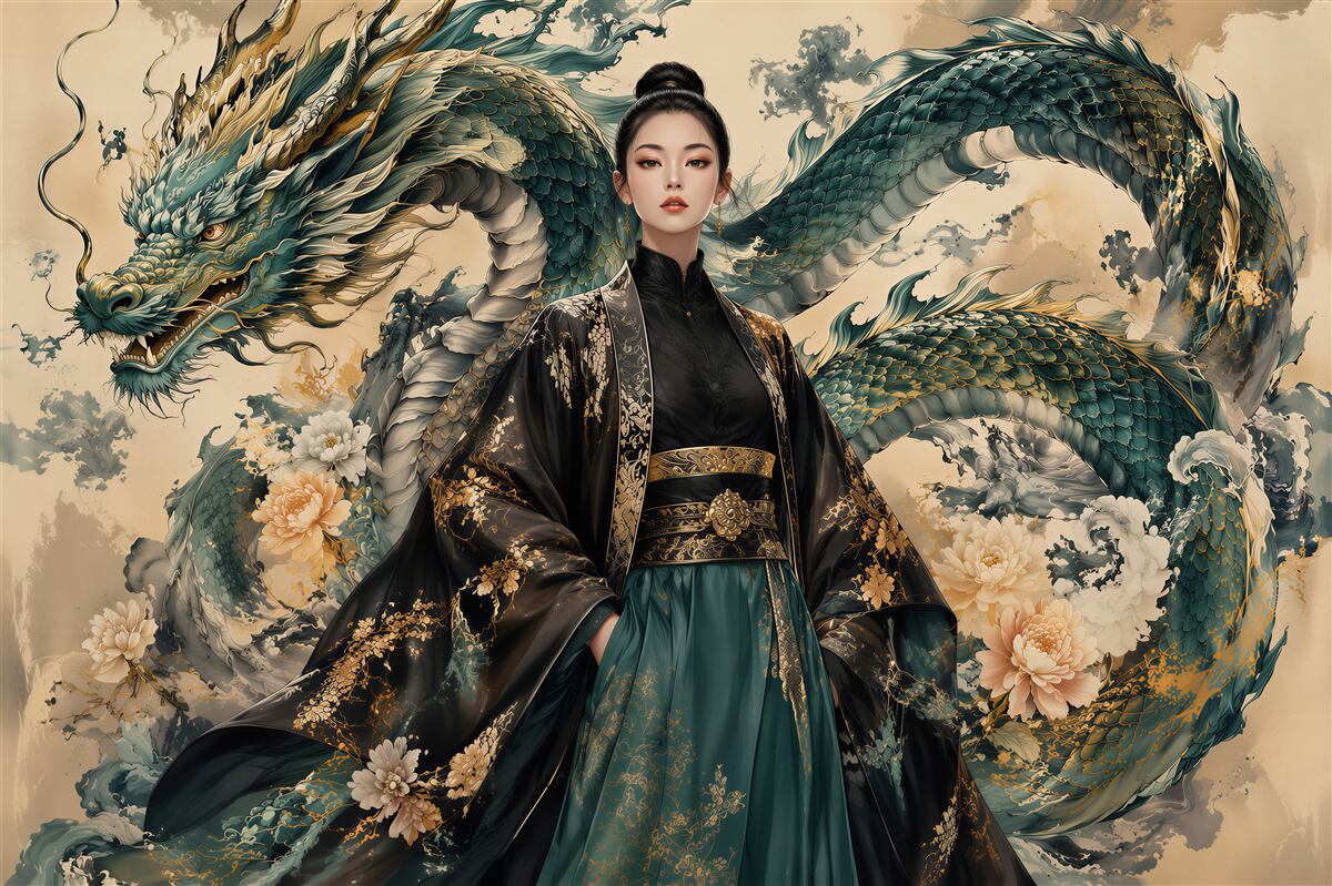 Fototapeten drachenhafte Eleganz im orientalischen Stil