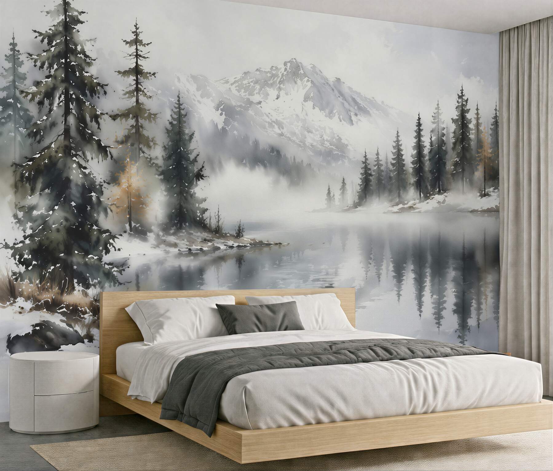 Fototapeten nebliger Bergsee Landschaft