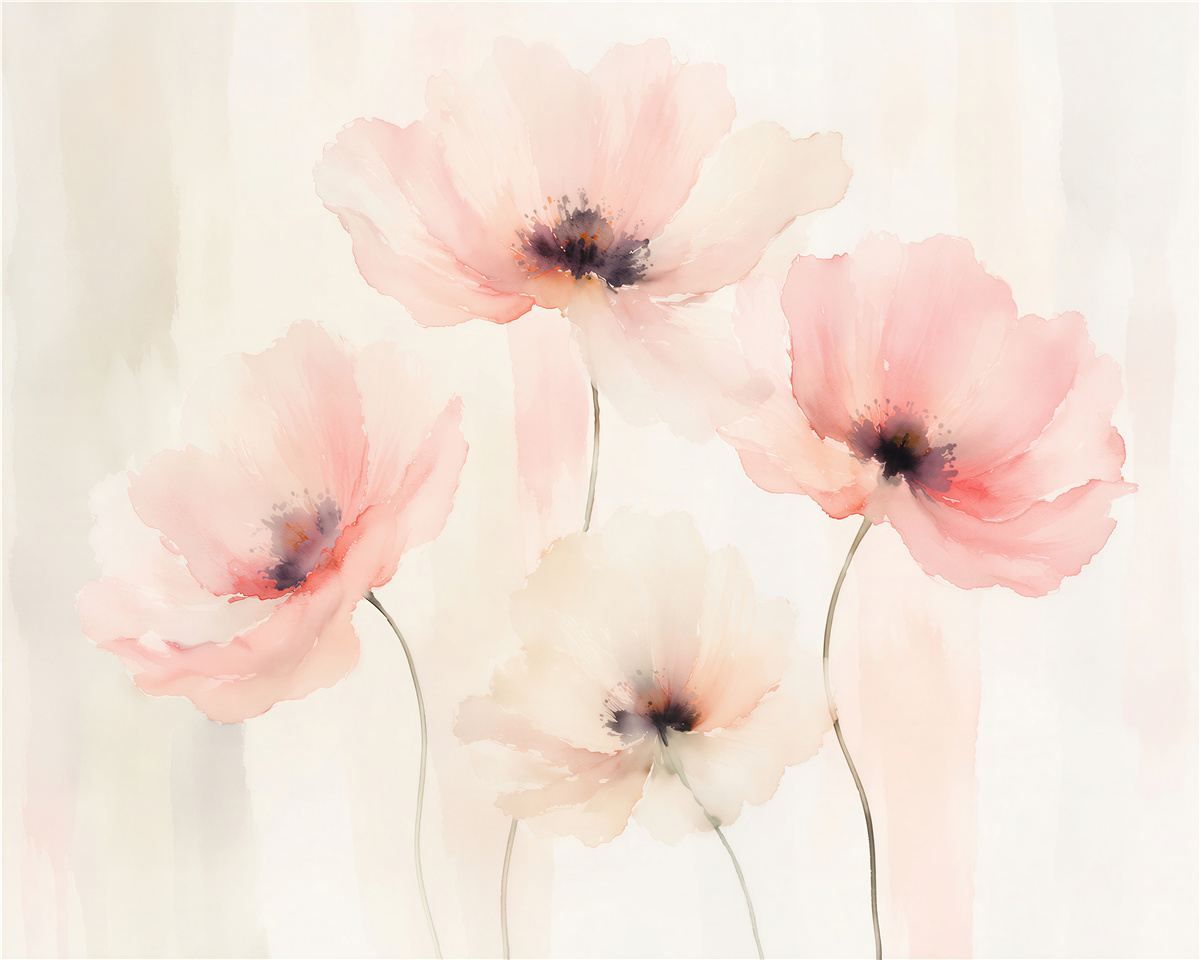 Fototapeten pudrige Mohnblumen in zarter Aquarell
