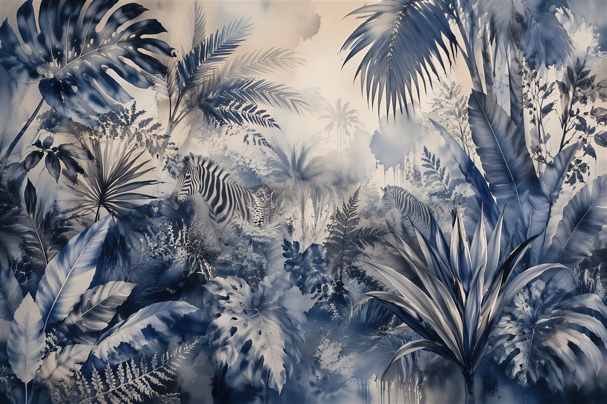 Fototapeten blaue Dschungel mit einem Zebra