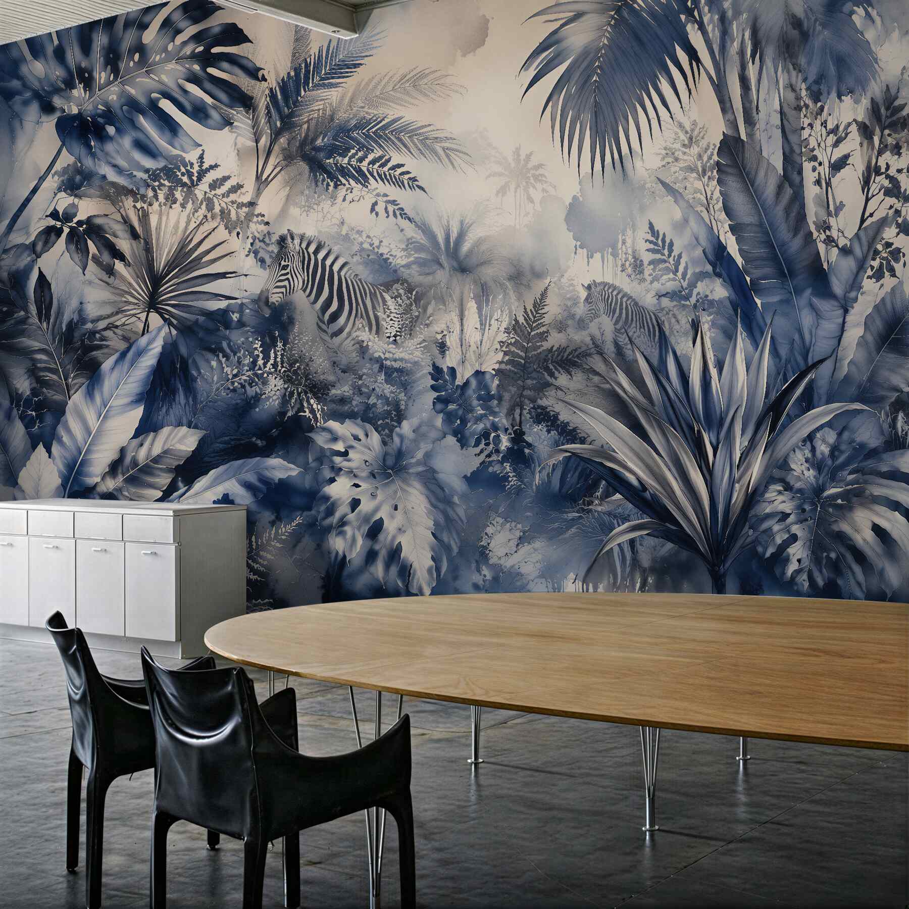 Fototapeten blaue Dschungel mit einem Zebra