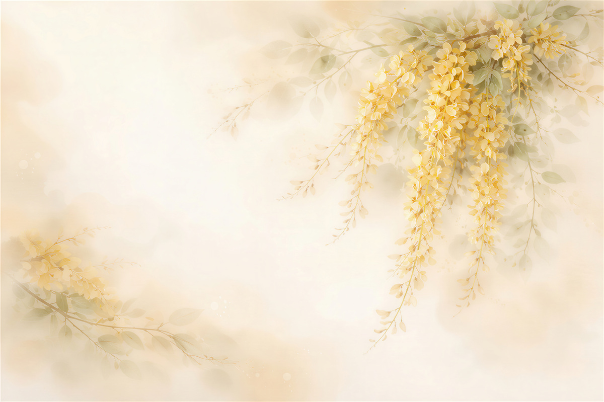 Fototapeten goldene hängende Blumen in Aquarell