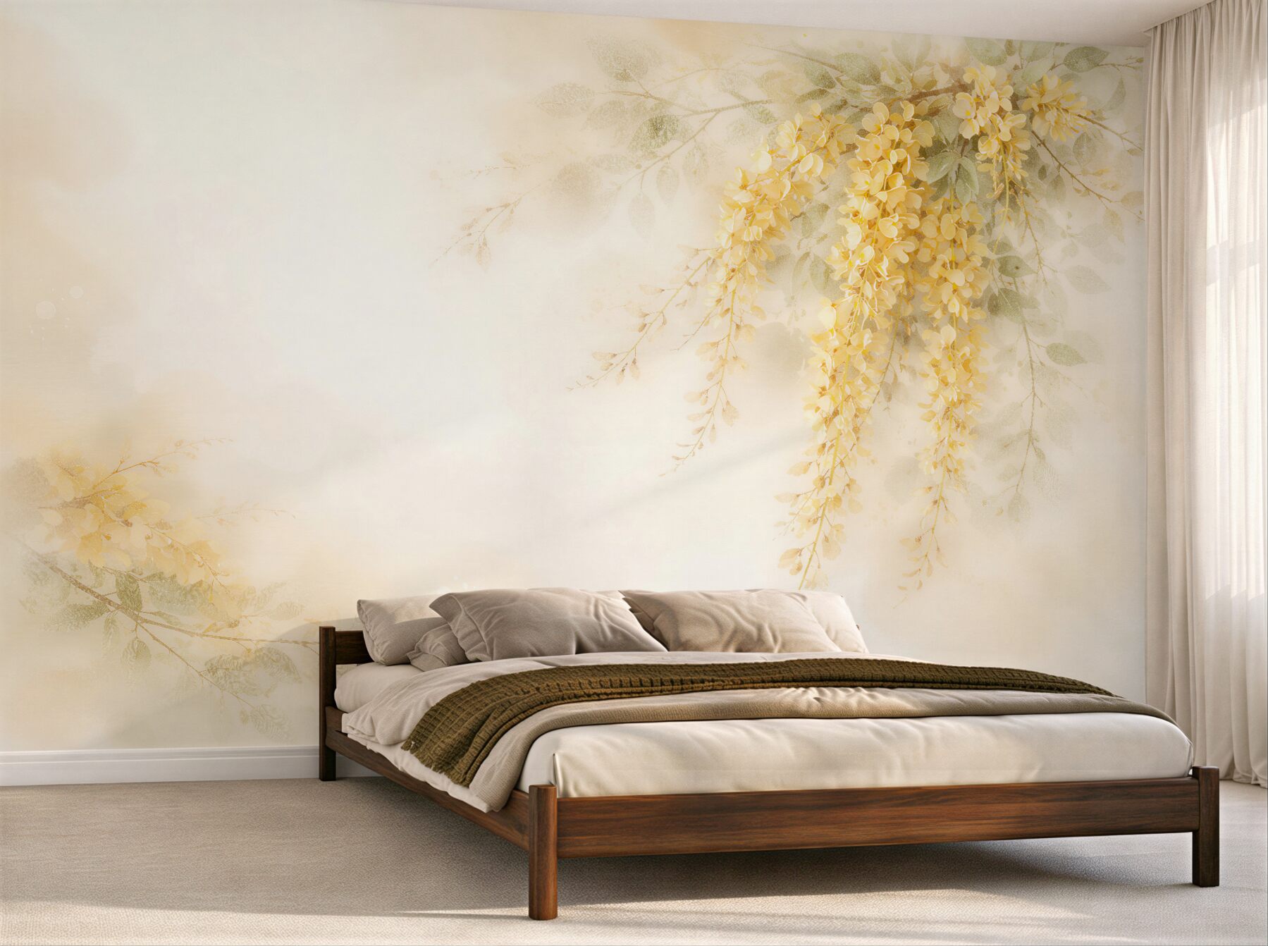 Fototapeten goldene hängende Blumen in Aquarell