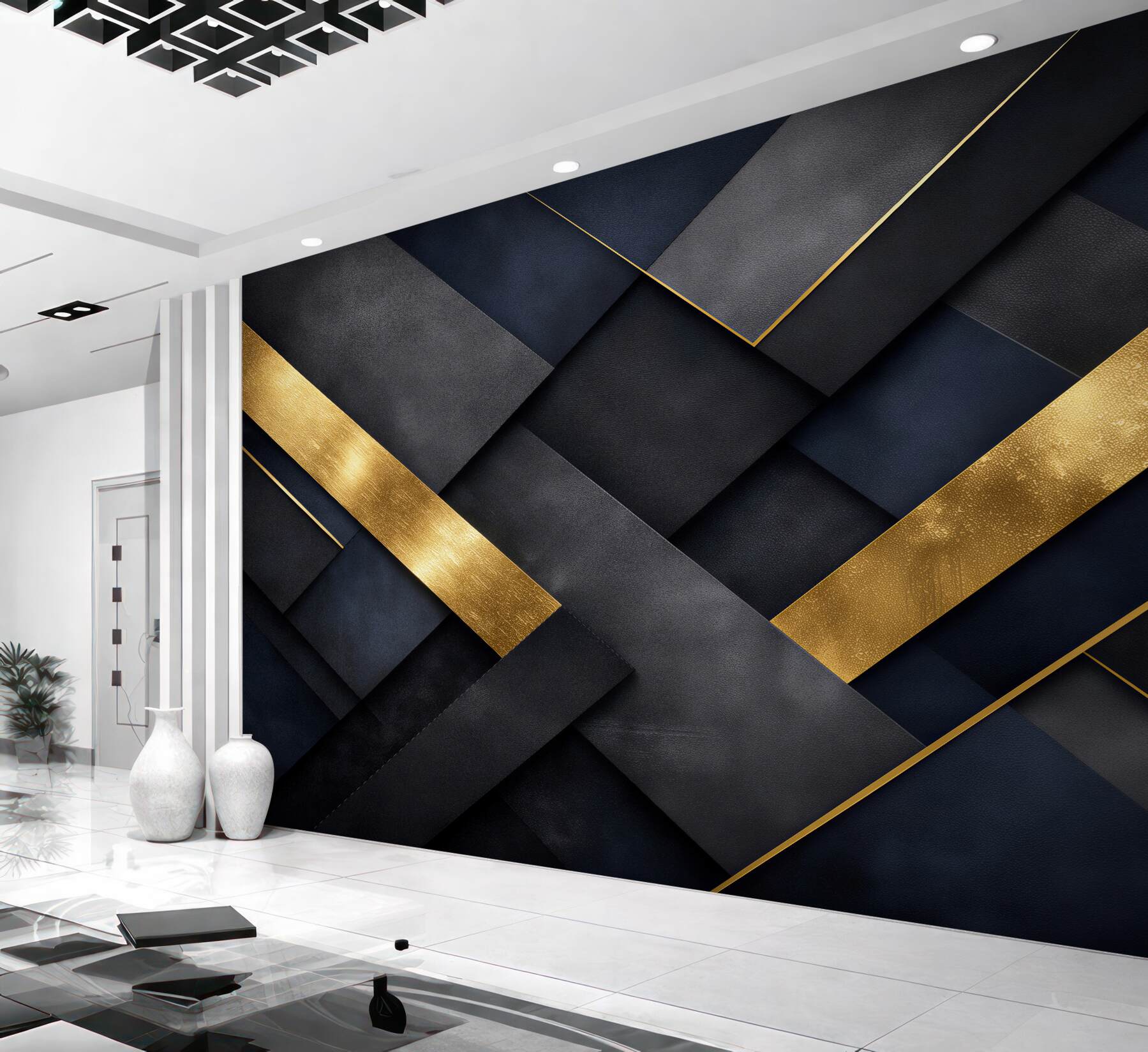 Fototapeten marineblau-goldene geometrische Komposition