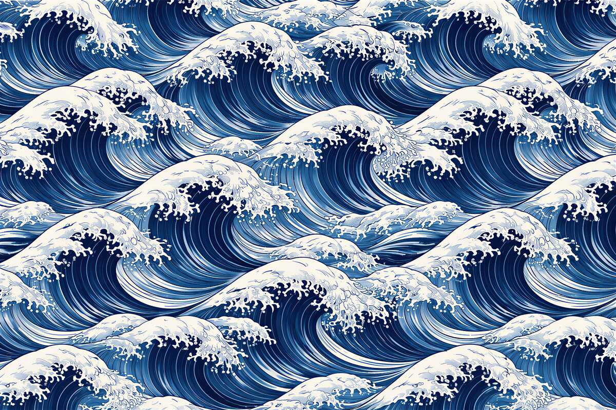 Fototapeten marineblaue Wellen im japanischen Stil