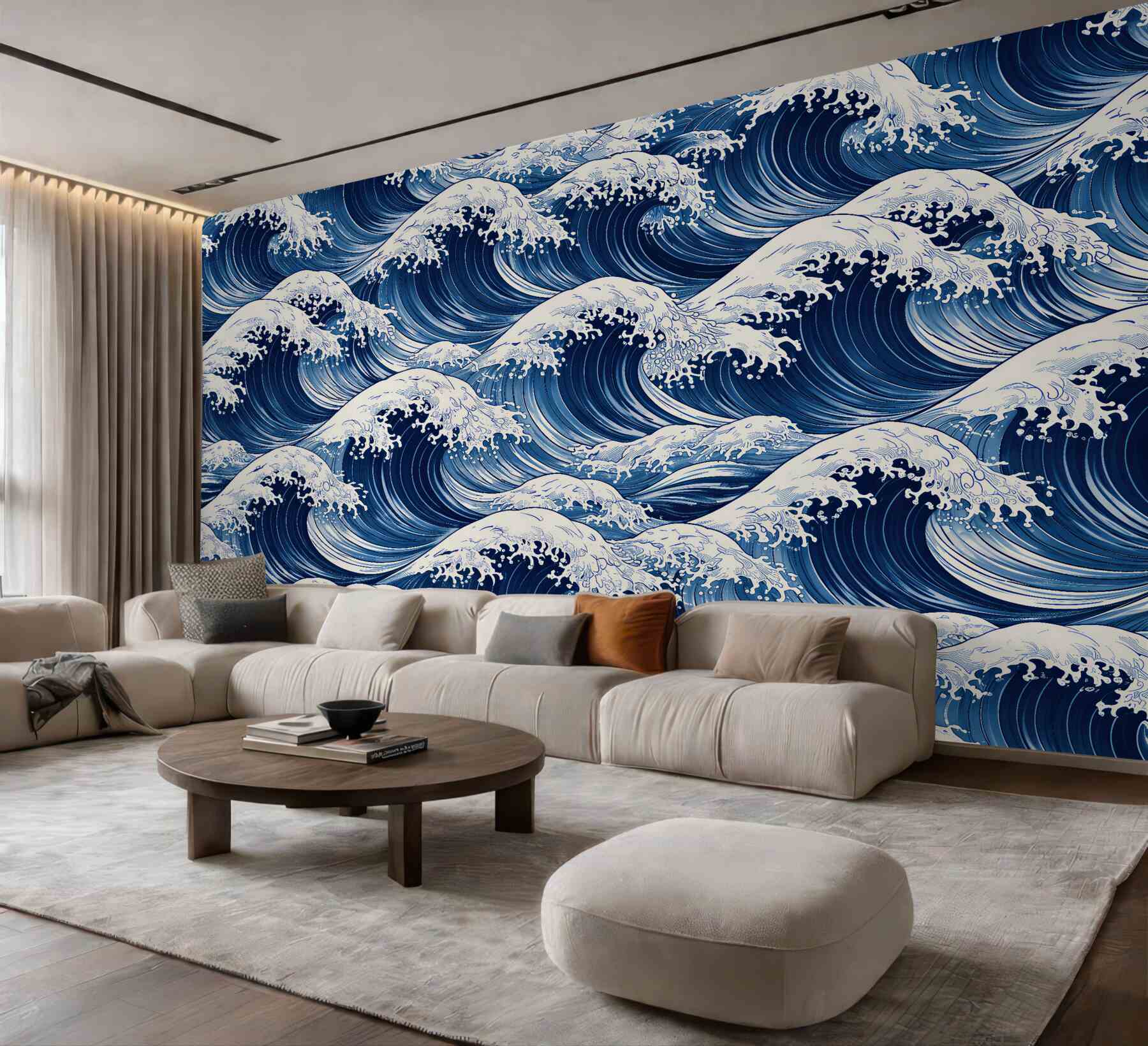 Fototapeten marineblaue Wellen im japanischen Stil