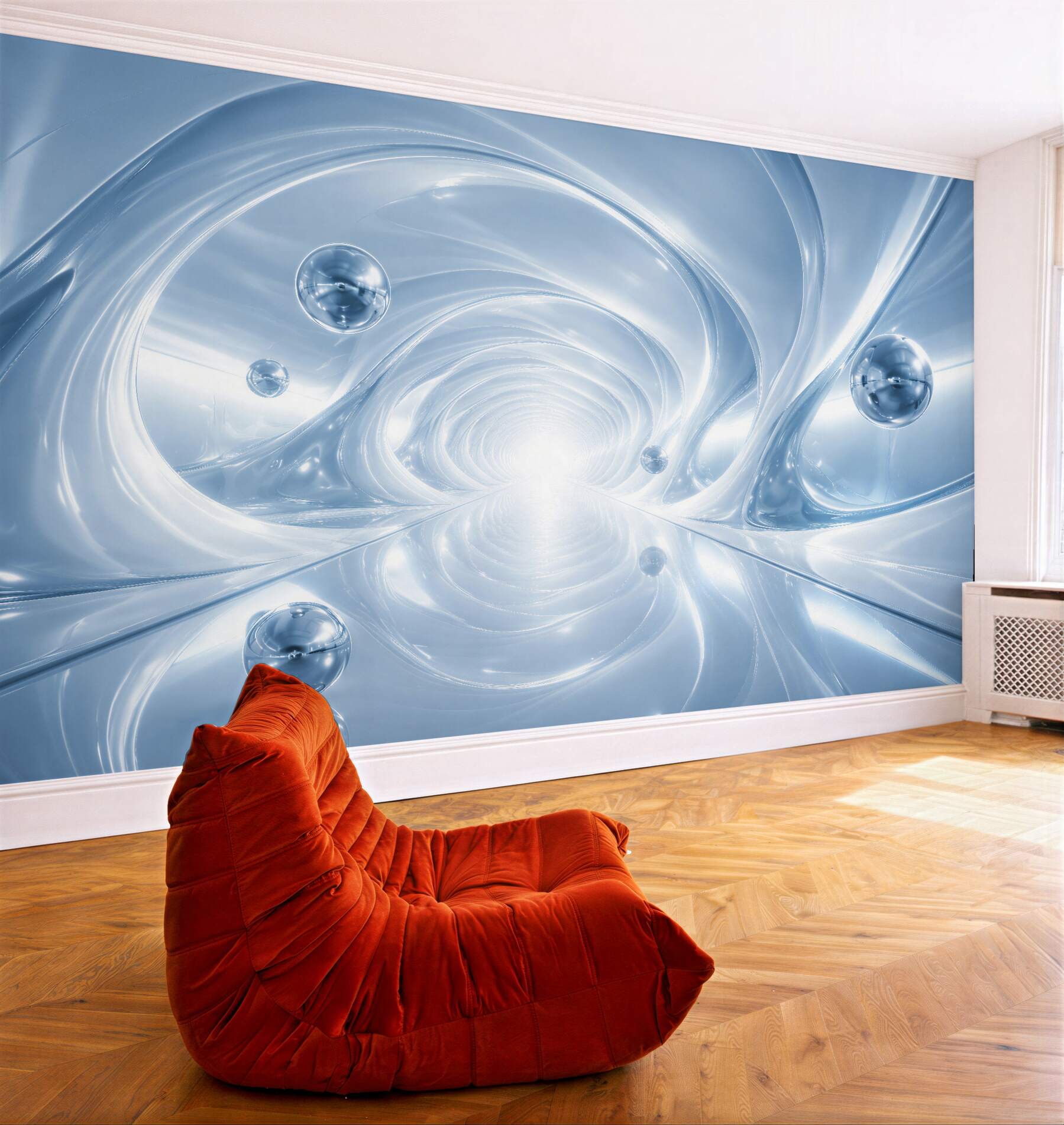 Fototapeten blauer futuristischer Tunnel mit Sphären