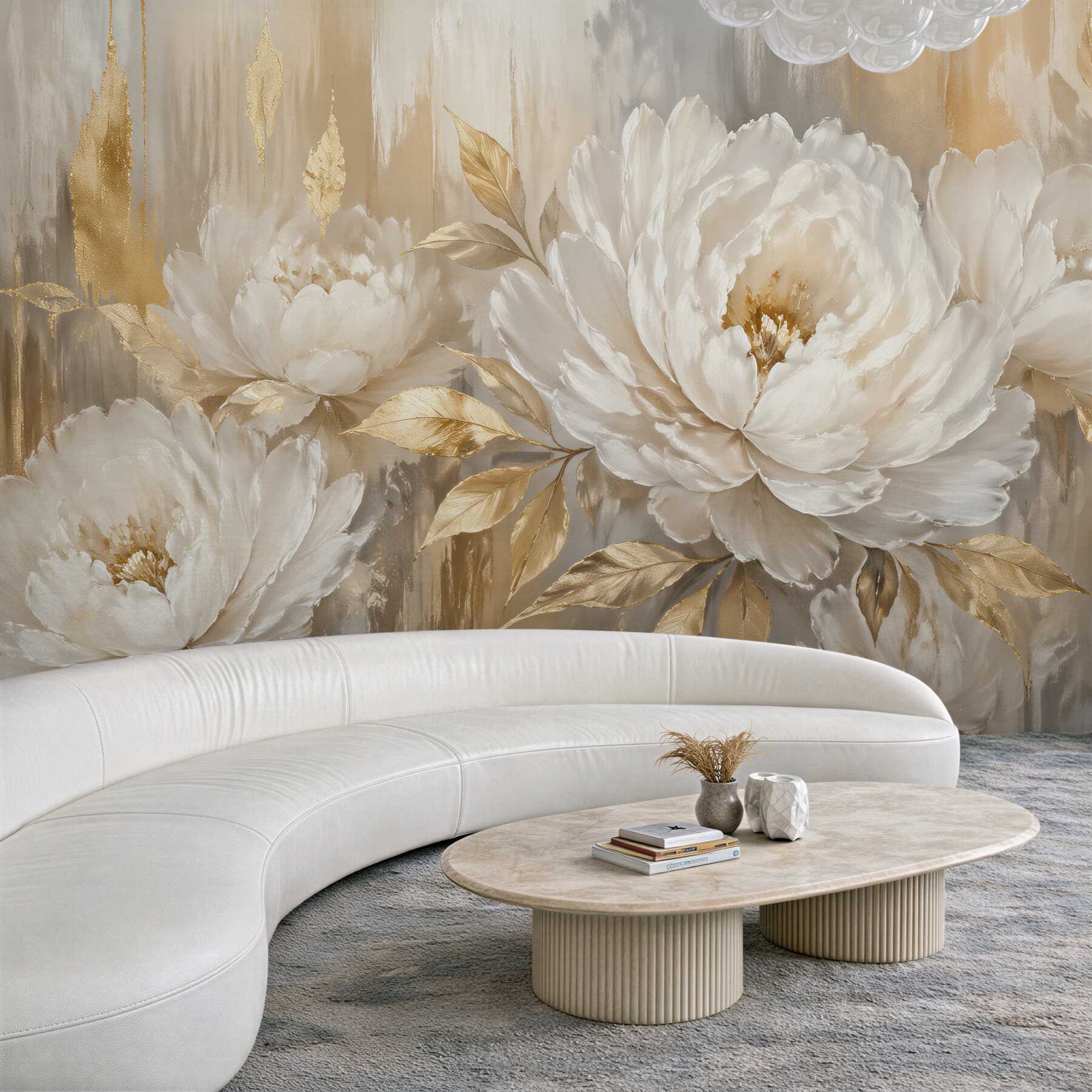 Fototapeten goldene Pfingstrosen im eleganten Glanz