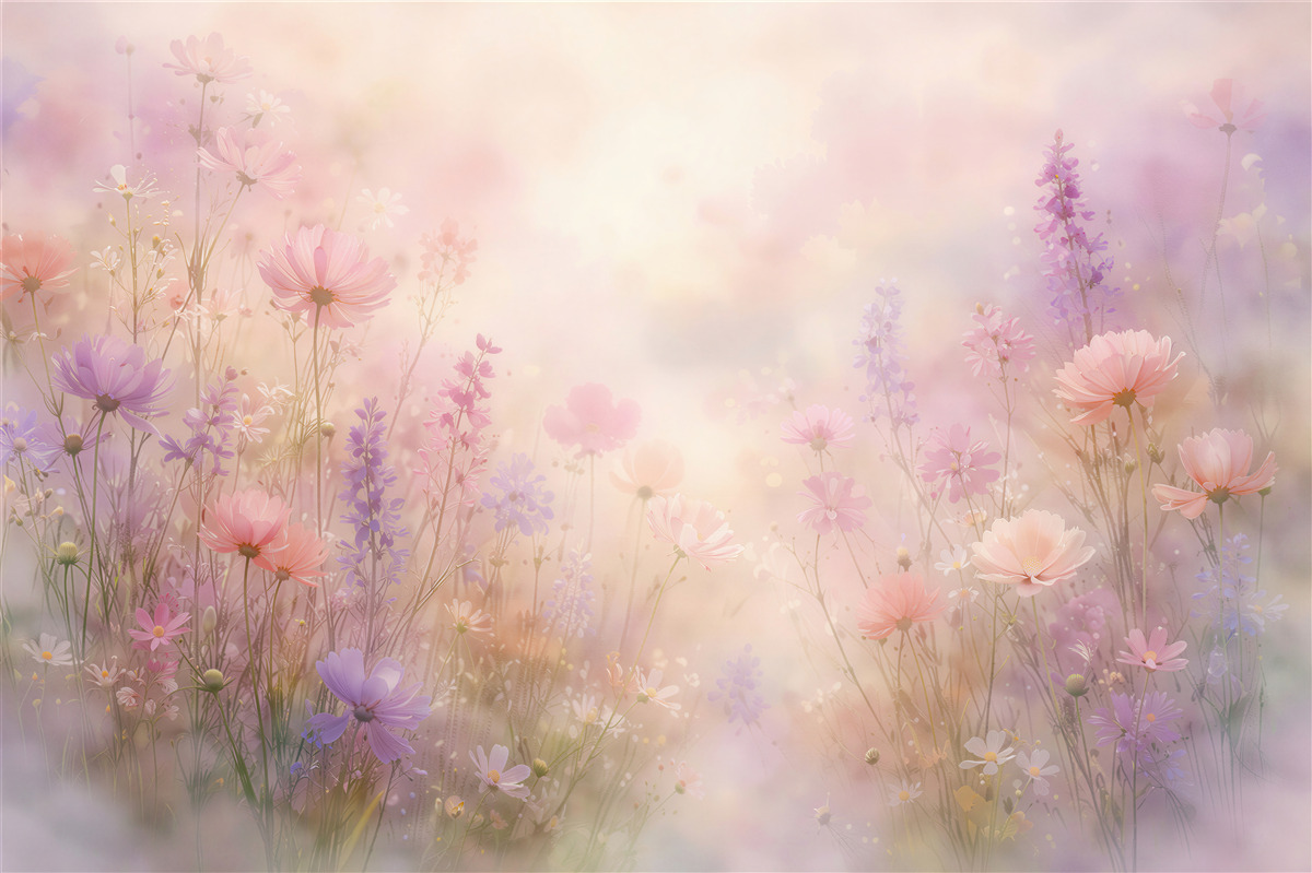 Fototapeten pastellfarbene Blumenwiese