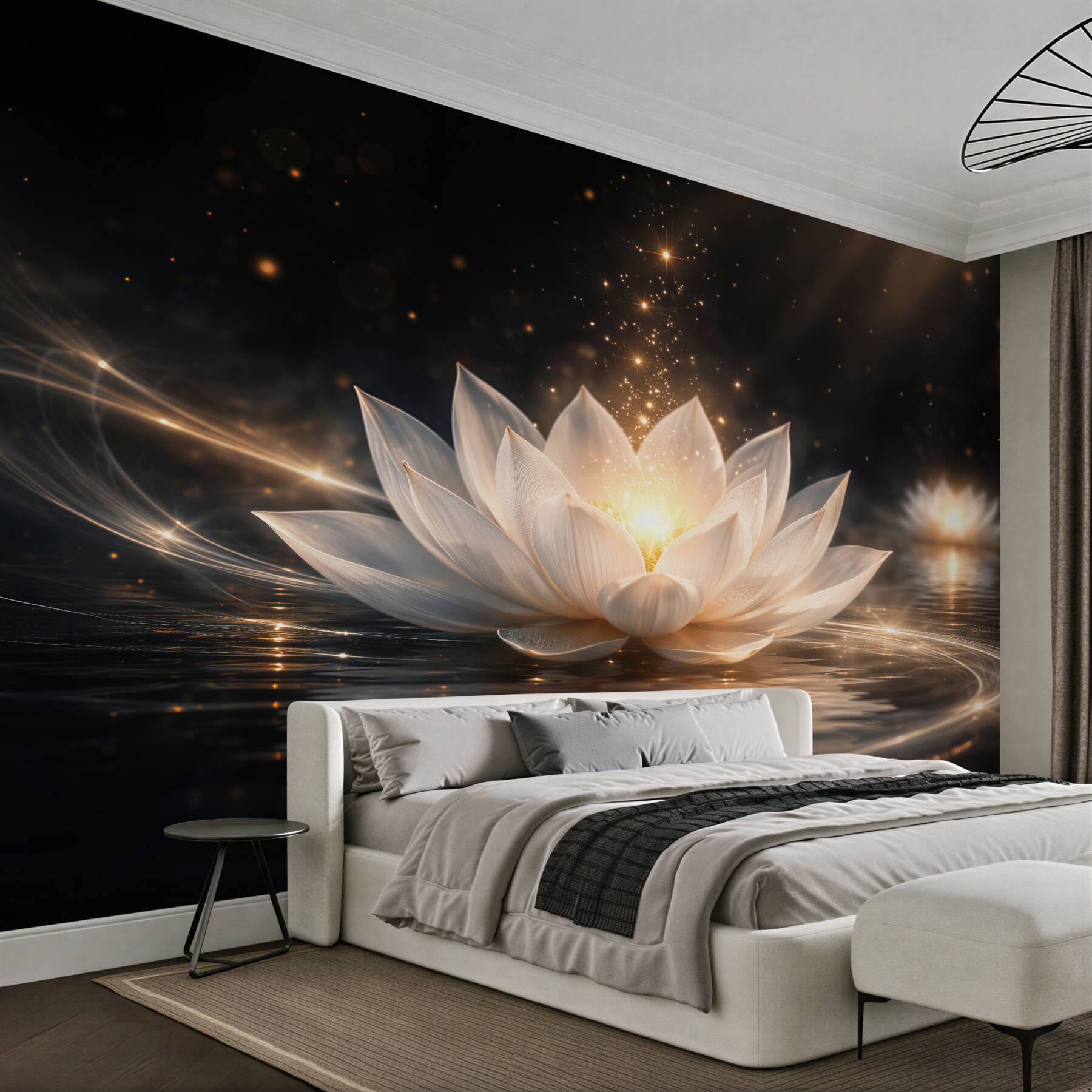 Fototapeten Lichtlotus auf ruhigem Wasser