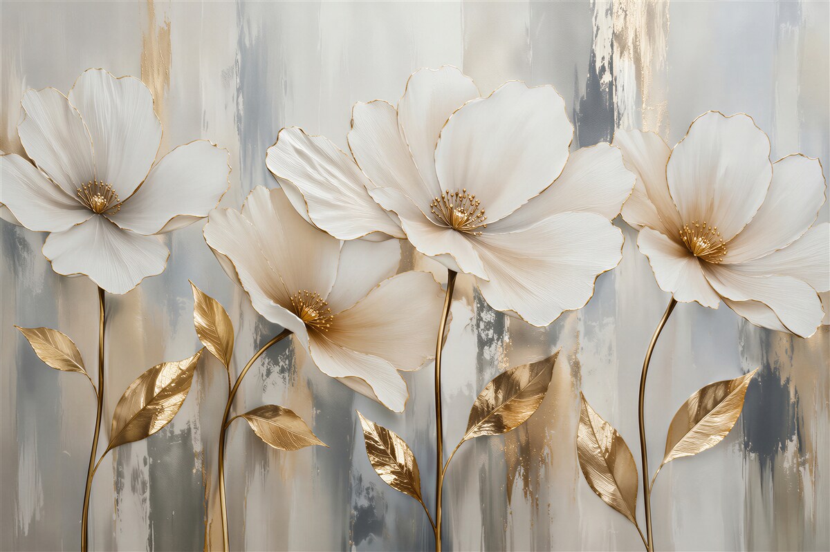 Fototapeten goldene Blumen im eleganten Glanz