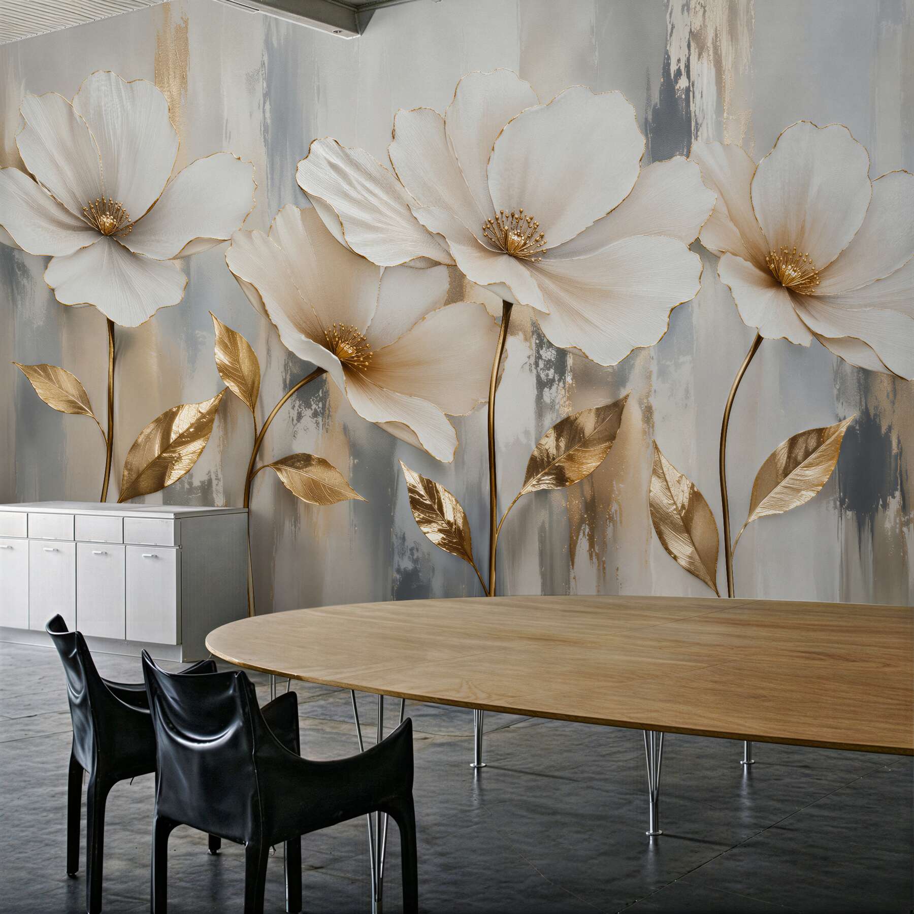 Fototapeten goldene Blumen im eleganten Glanz